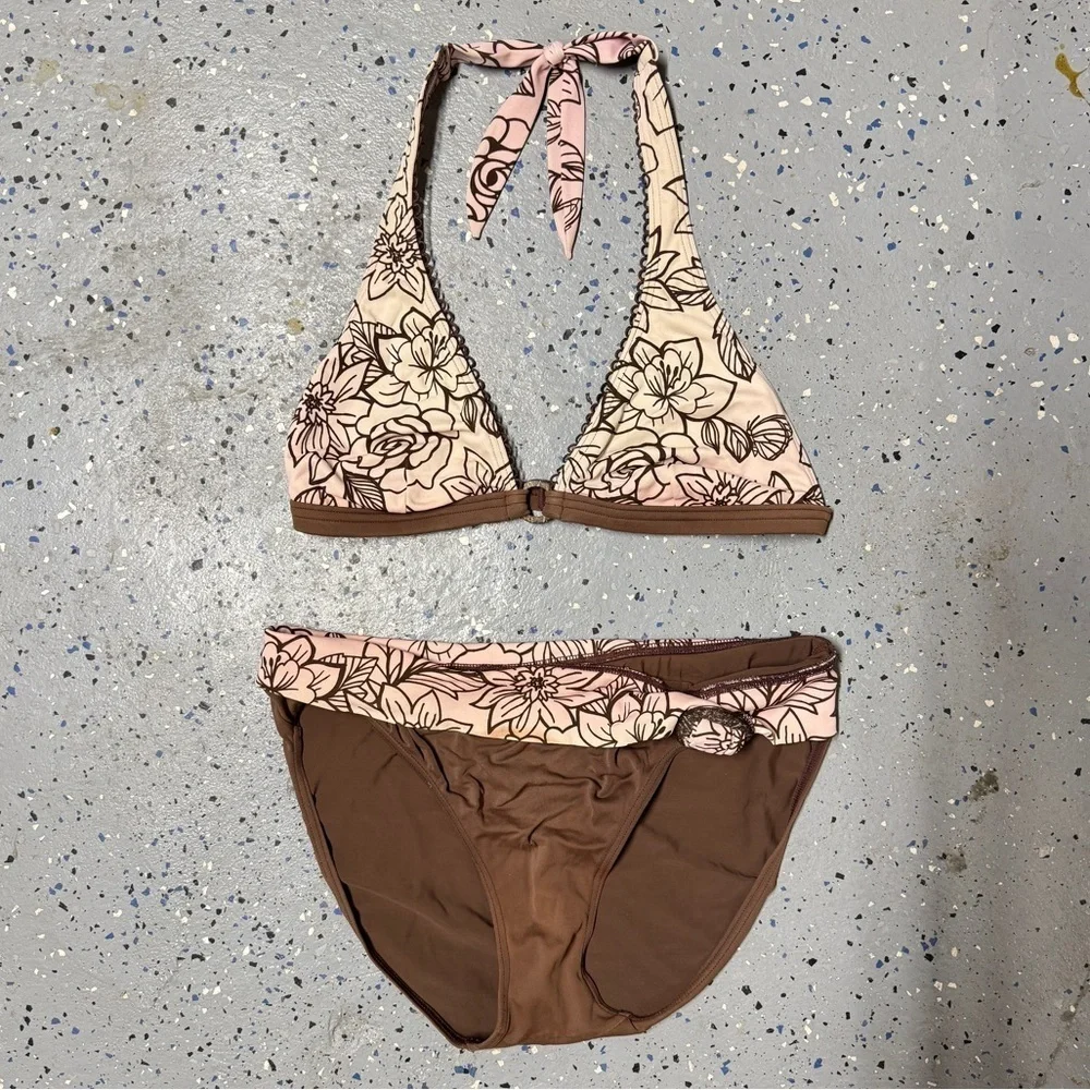 Baltex Floral Halter Bikini Top and Bottoms